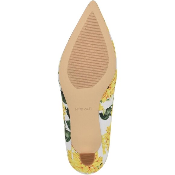 Nine West Womens Yellow Leather Closed Pointed Toe Kitten Heels Pumps Shoes - Picture 5 of 6